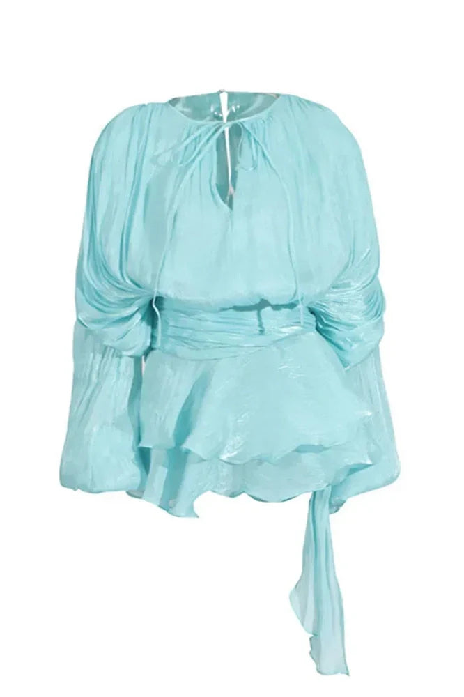 Elegant Pleated Long Sleeve High Waist Mini Dress