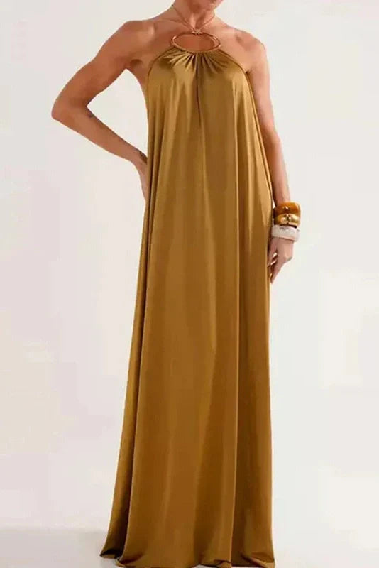 Elegant Hollow Out High Waist Backless Loose Maxi Dress