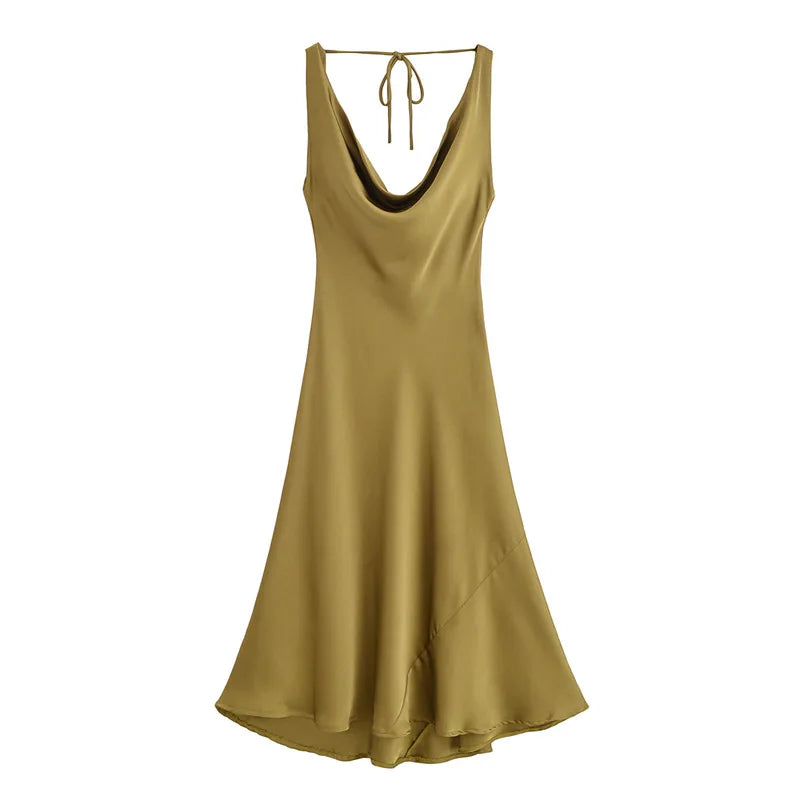 V Neck Lace Up Backless Sleeveless Maxi Dress