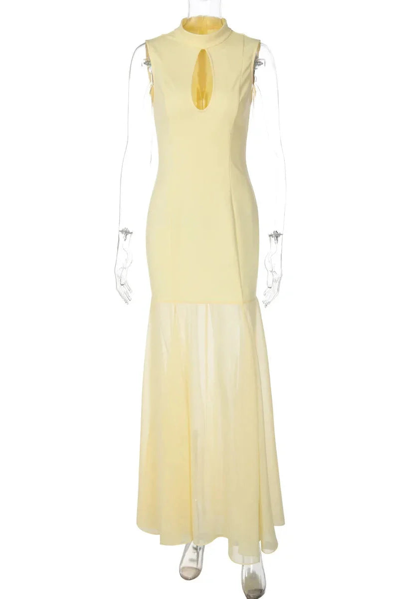 Elegant Sleeveless Patchwork Maxi Dress