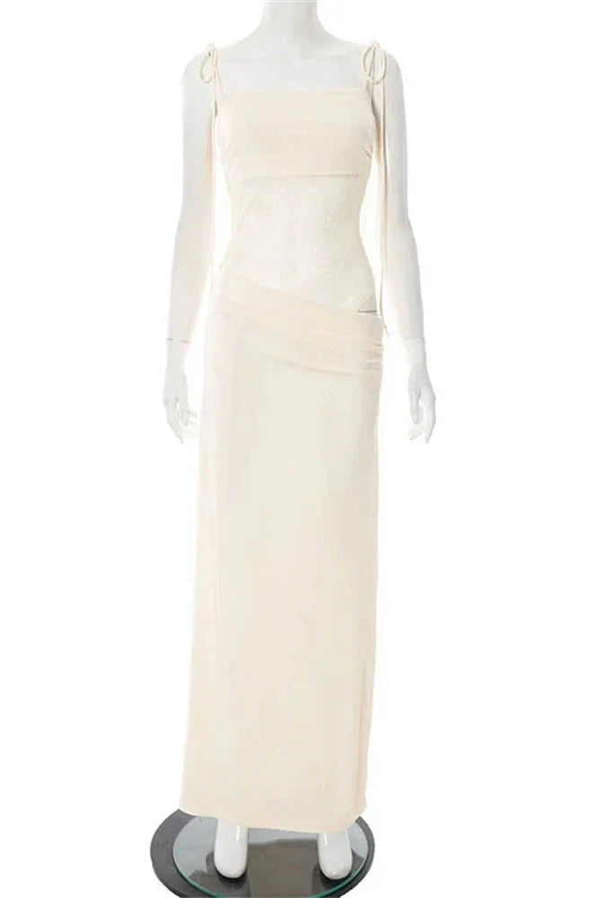Lace Printed Backless Slim High Waist Patchwork Maxi Dress
