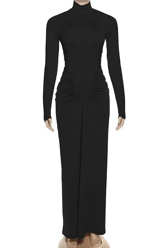 Elegant Turtleneck Slim Long Sleeve High Waist Maxi Dress