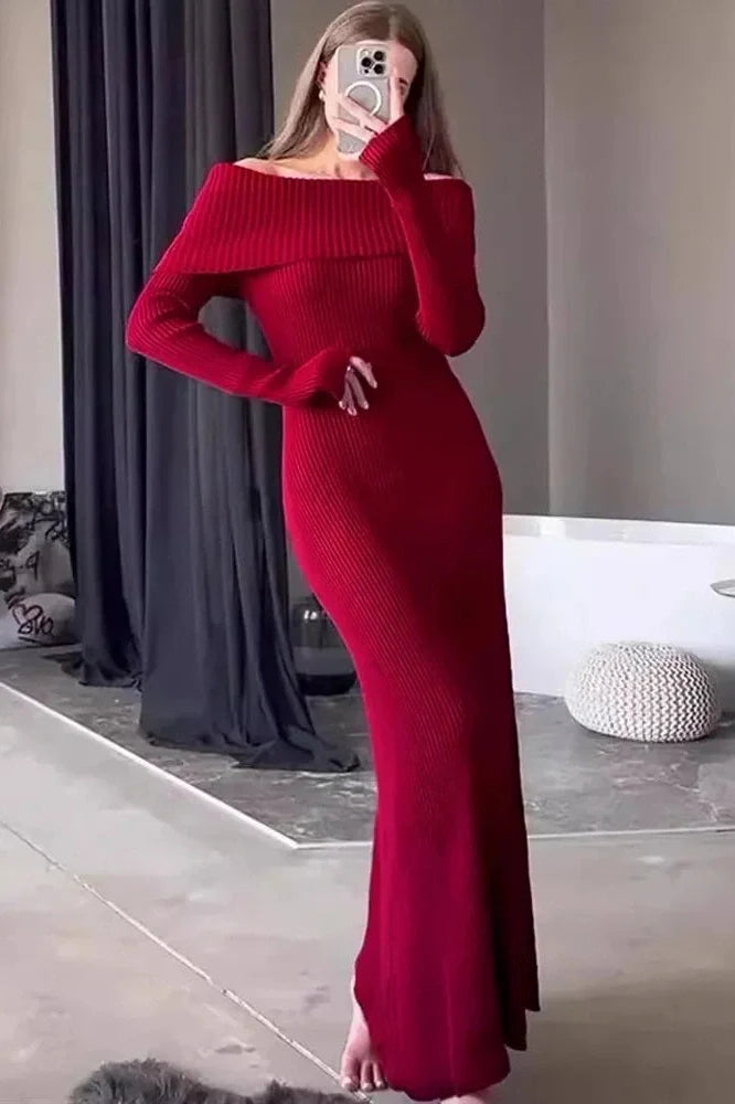 Off-Shoulder High Waist Maxi Dress