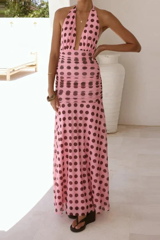 Sleeveless Slim High Waist Backless Printed Maxi Dress