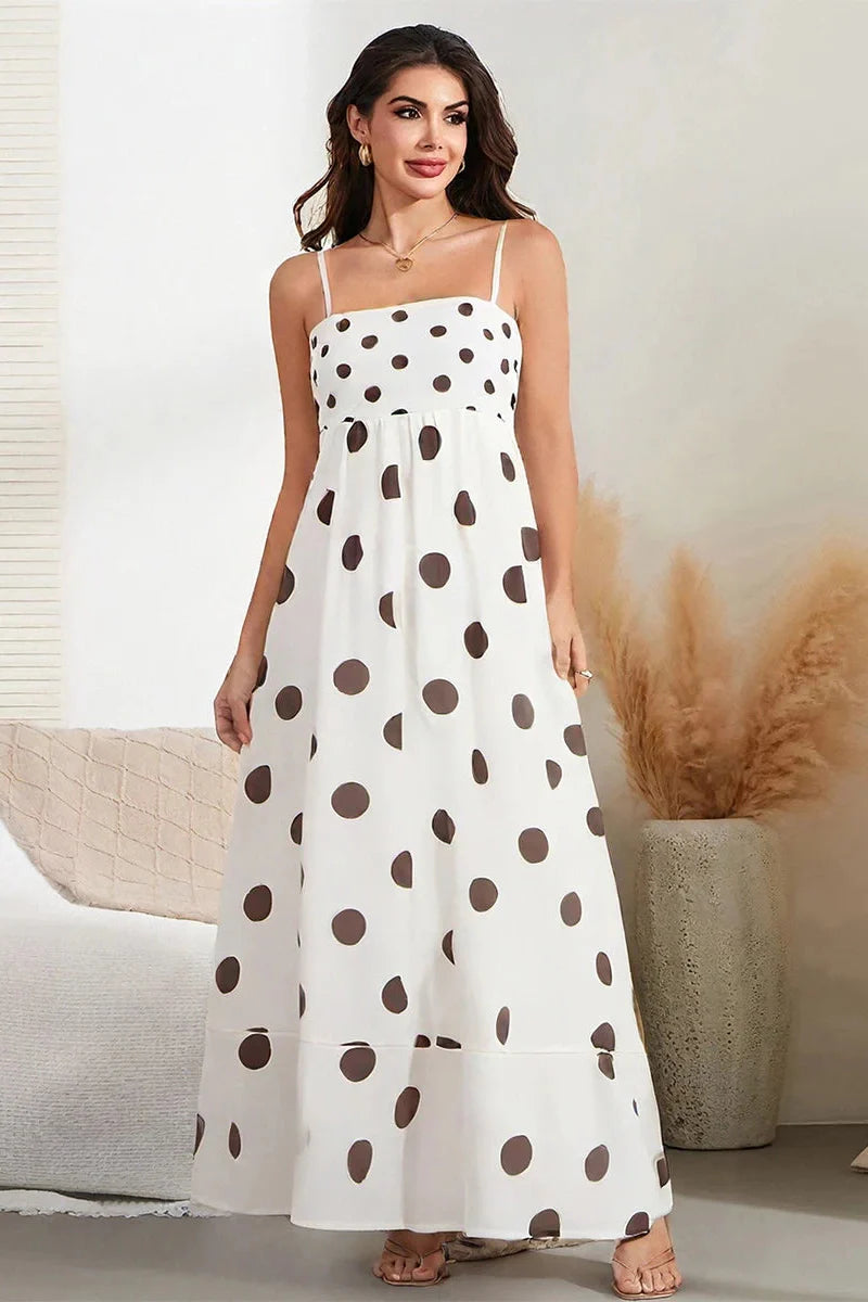 Printed Spaghetti Strap Backless A-Line Maxi Dress