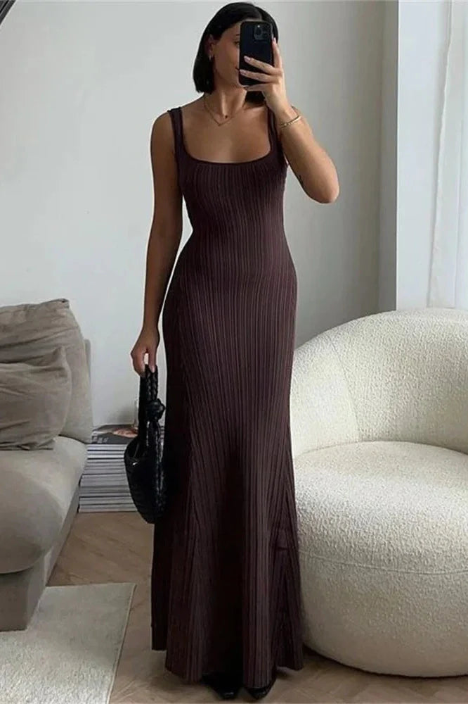 Slim Backless Patchwork Maxi Dress
