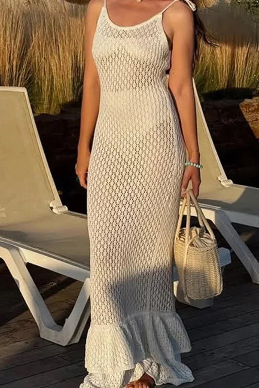 Hollow Out Lace-Up High Waist Slim Backless Maxi Dress