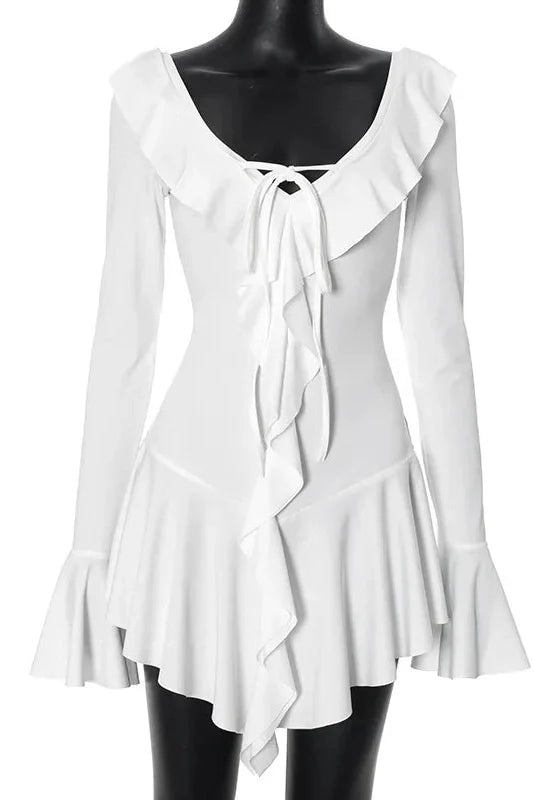 Deep V Neck Long Sleeve Slim Mini Dress