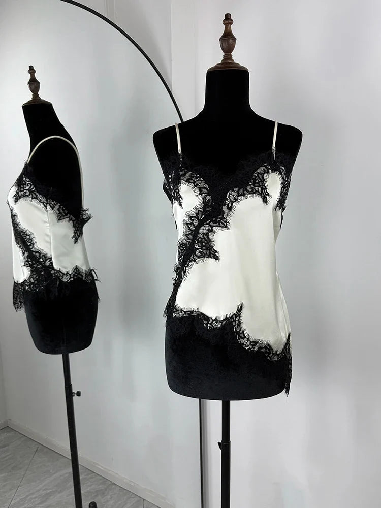 Lace Spaghetti Strap Slit Bodycon Mini Dress