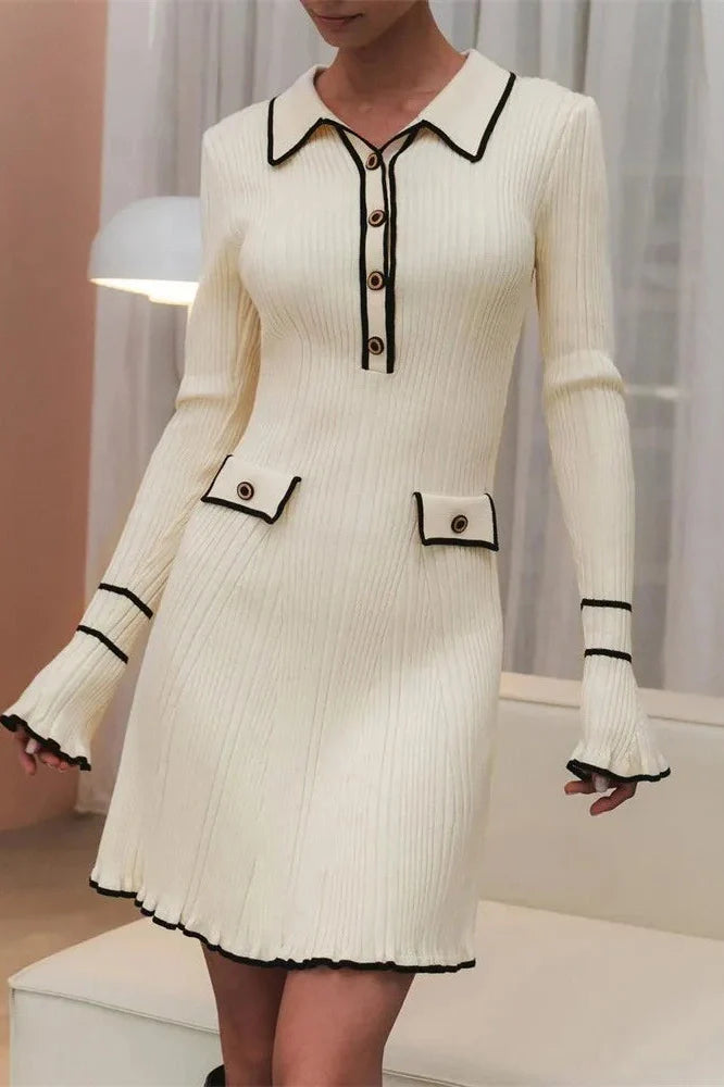 Patchwork High Waist Long Sleeve Mini Dress