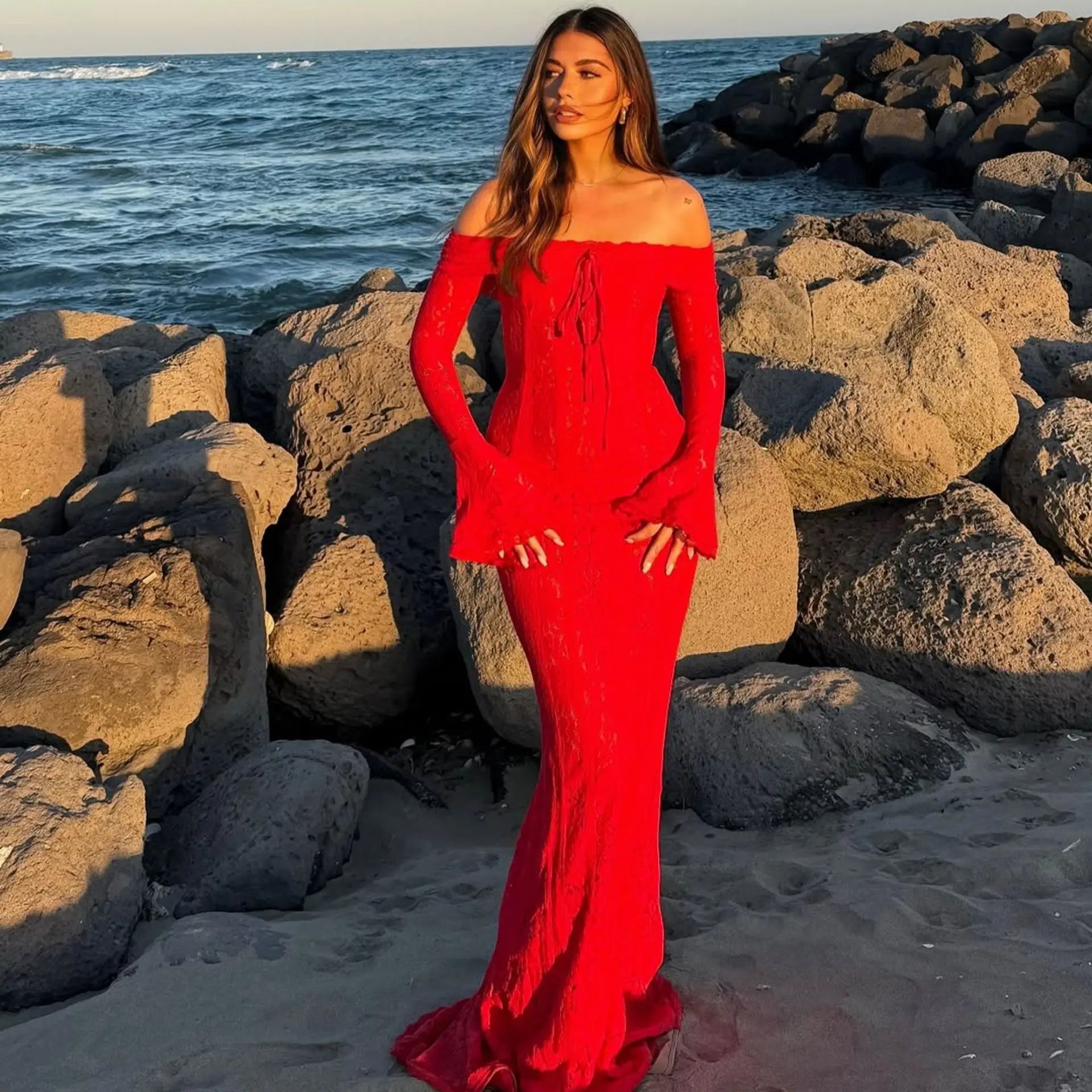 Hollow Out Long Sleeve Bodycon Maxi Dress
