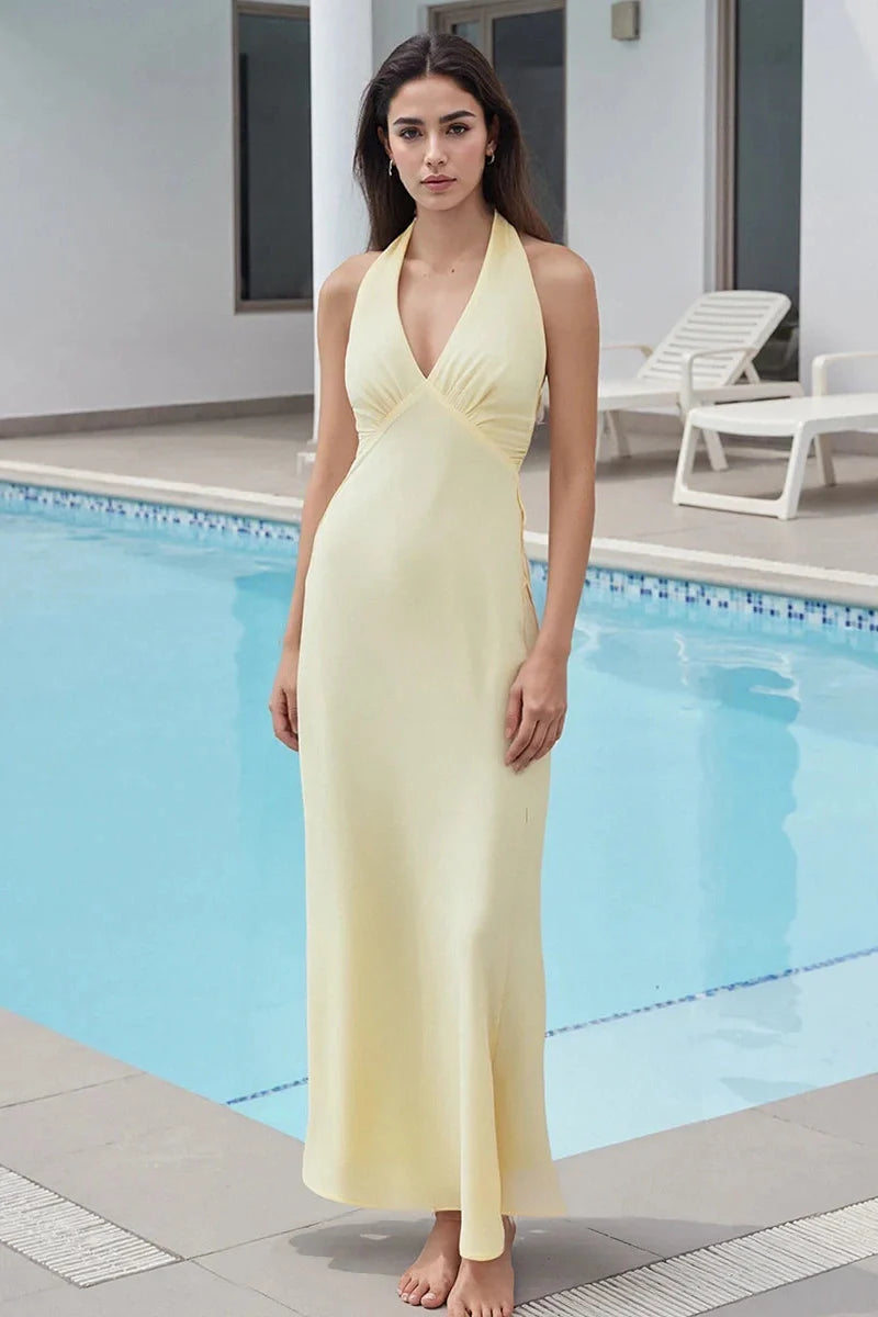 V Neck Tie-Up Backless Sleeveless Maxi Dress