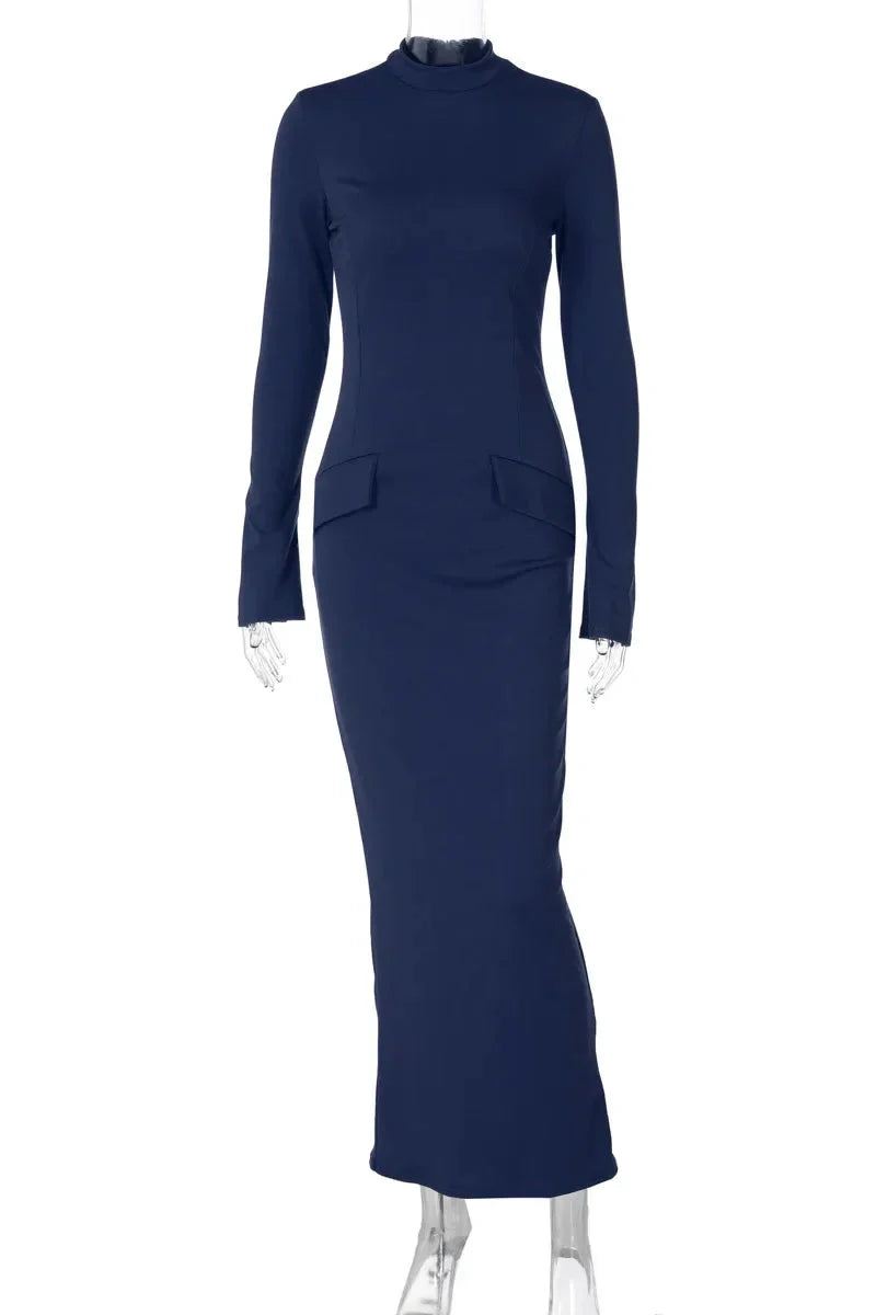 Elegant Turtleneck Long Sleeve Maxi Dress