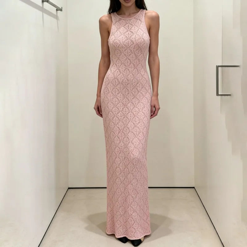 Elegant Hollow Out See-Through Sleeveless Maxi Dress