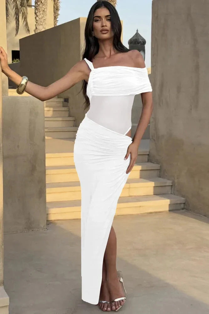 One Shoulder Backless Sleeveless High Split Maxi Dress
