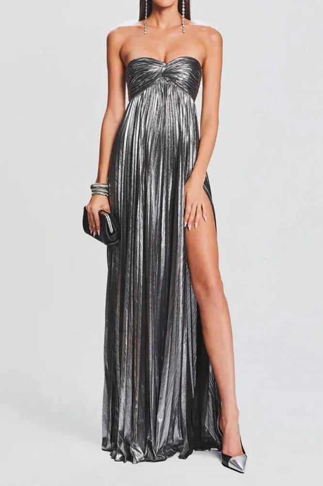 Hollow Out High Waist Sleeveless Pleated Backless Maxi Dress