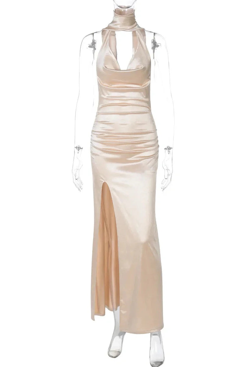 V-neck Sleeveless Neck-mounted Backless Maxi Dress