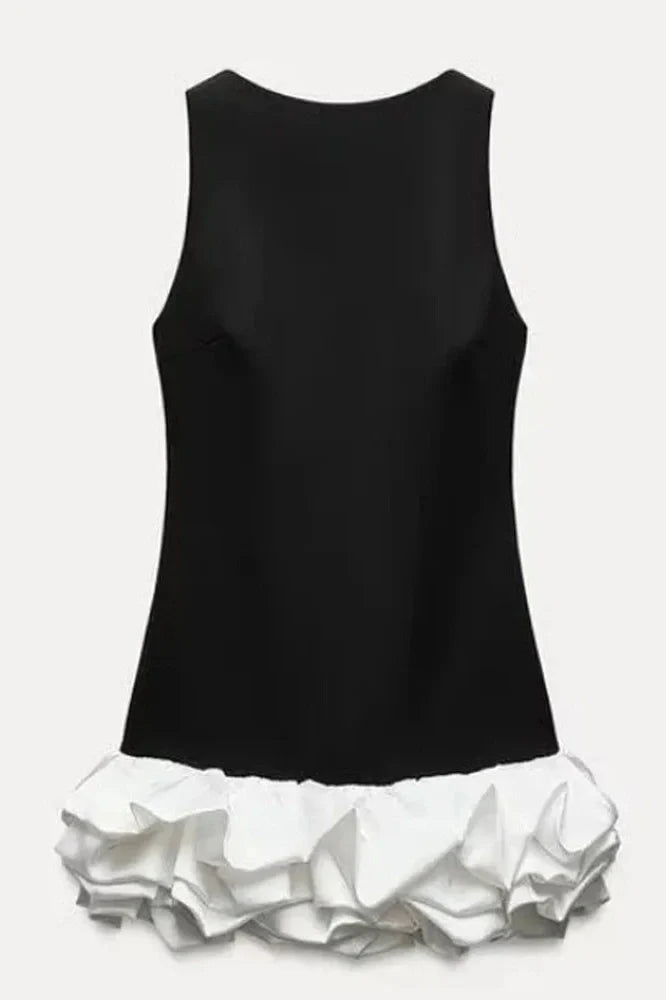 Patchwork Sleeveless High Waist Backless Mini Dress