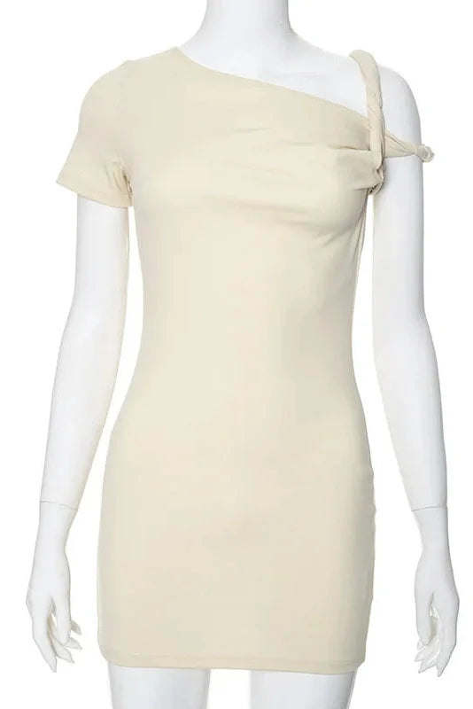 One Shoulder Slim High Waist Sleeveless Bodycon Mini Dress
