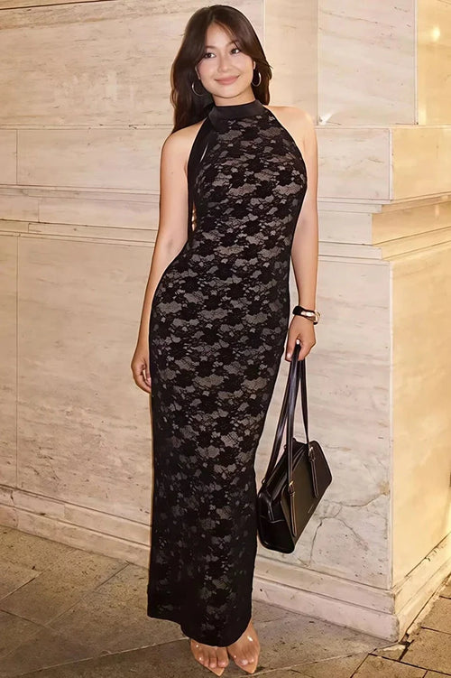 Backless Lace Sleeveless Split Bodycon Maxi Dress