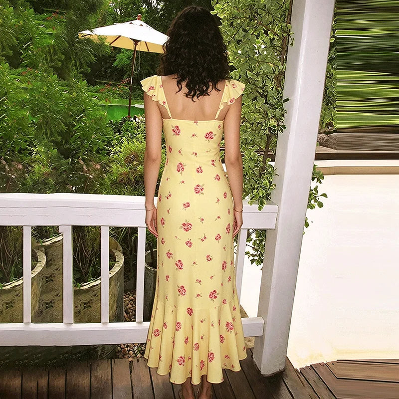 Floral Lace-Up Patchwork Backless Maxi Dress
