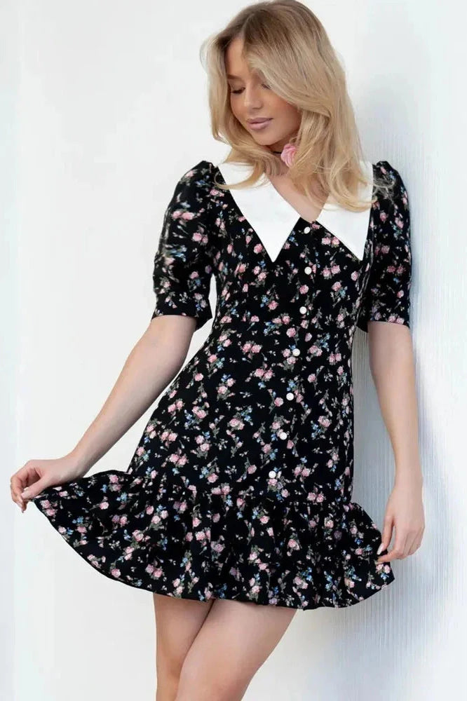 Printed Short Sleeve Patchwork Bodycon Mini Dress