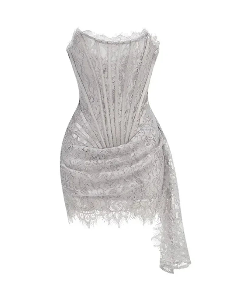Lace See-Through Bodycon Irregular Mini Dress