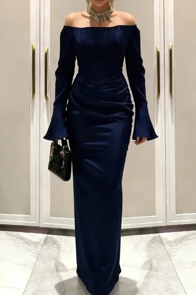 Elegant Off-Shoulder High Waist Pleated Maxi Dress