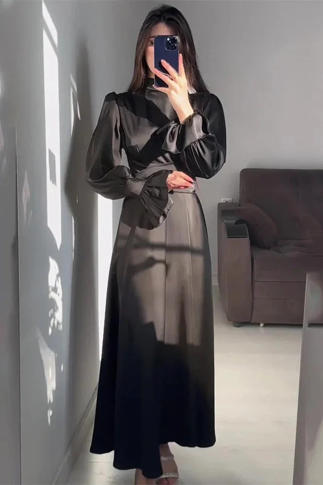 Patchwork Slim Lace-Up Maxi Dress