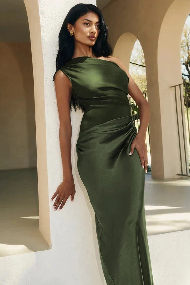 Inclined Shoulder Patchwork Sleeveless Backless Bodycon Maxi Dress
