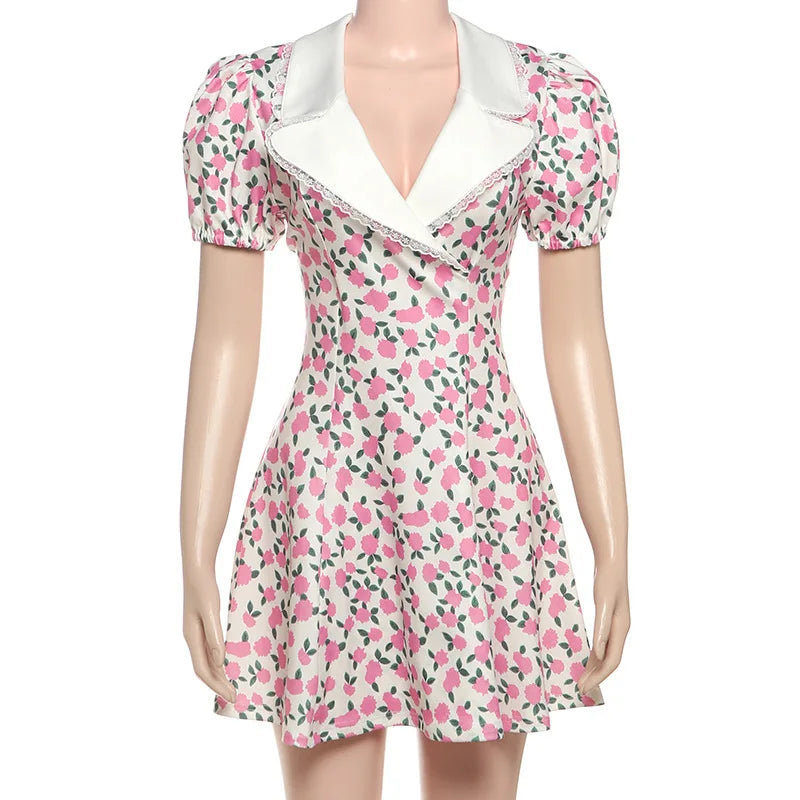 Printed Puff Sleeve Slim Mini Dress