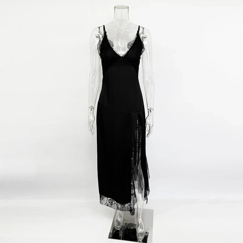 Lace Sleeveless Spaghetti Strap Bodycon Maxi Dress