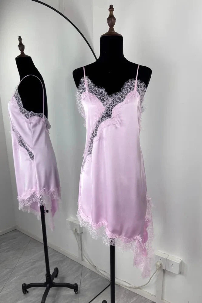 Lace Backless Patchwork V-Neck Slim Bodycon Mini Dress
