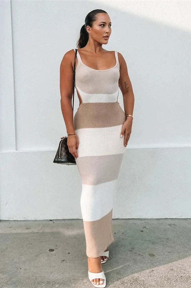 Spaghetti Strap Knitted Backless Bodycon Maxi Dress