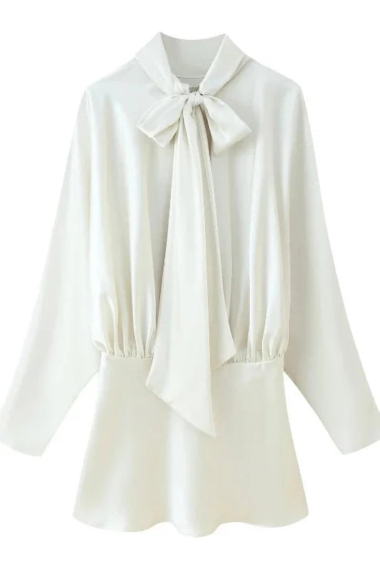 Elegant Lace-Up Loose Long Sleeves Mini Dress