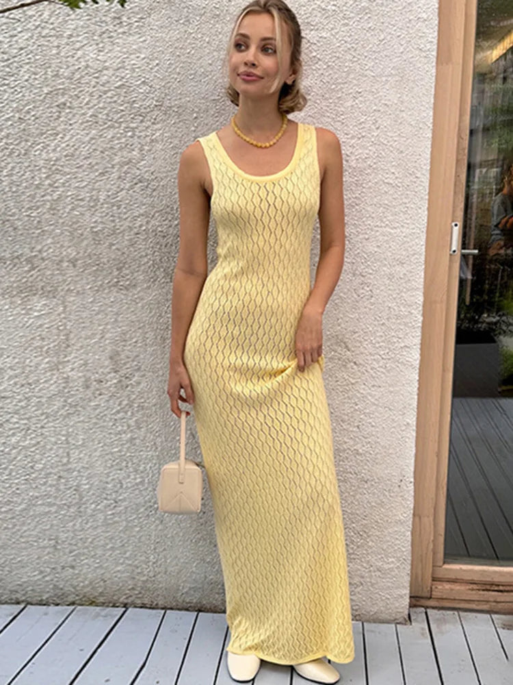 Elegant Hollow Out Sleeveless Maxi Dress