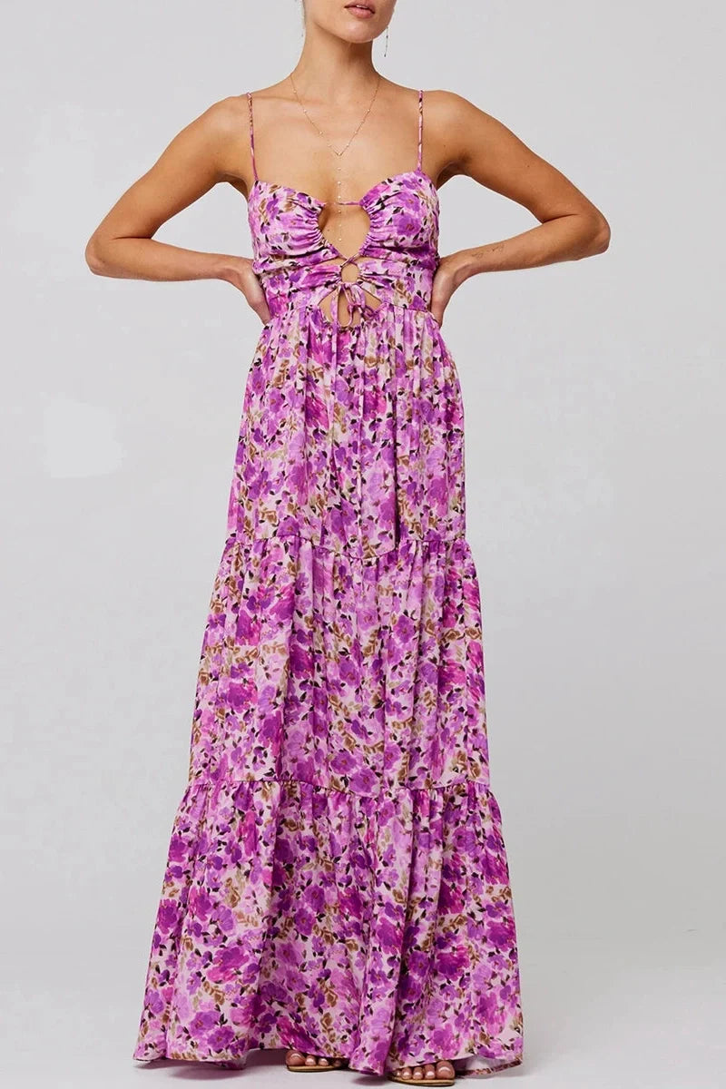 Sleeveless Spaghetti Strap Floral Print Maxi Dress
