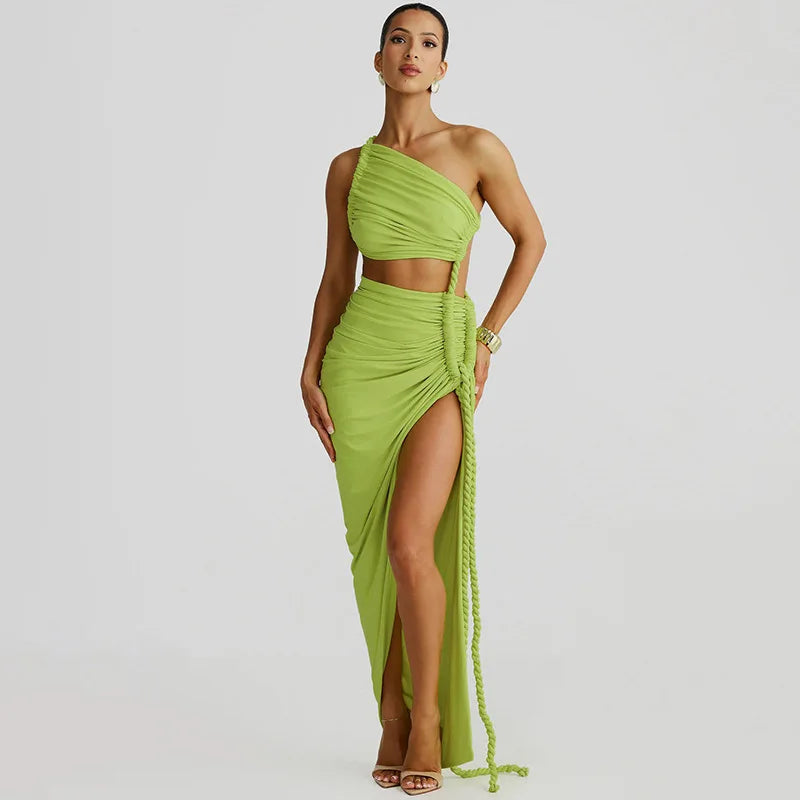 One-Shoulder Strap Backless High Split Maxi Dress