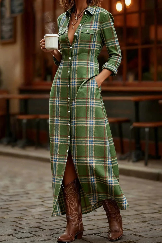 Elegant High Waist Printed Long Sleeve Maxi Dress