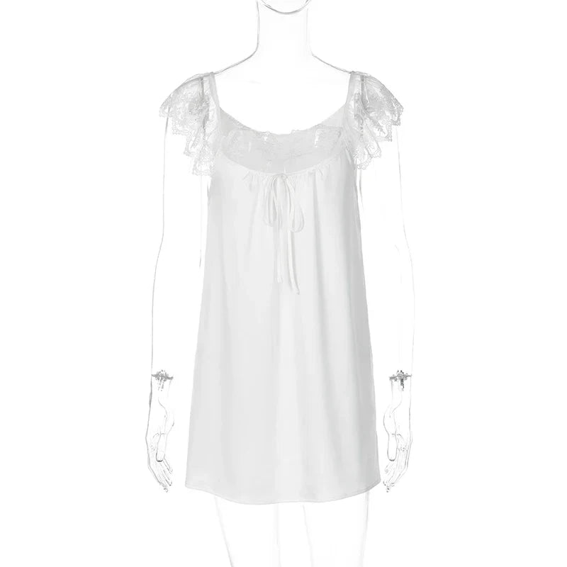 Lace Square Collar Short Sleeve Loose Mini Dress