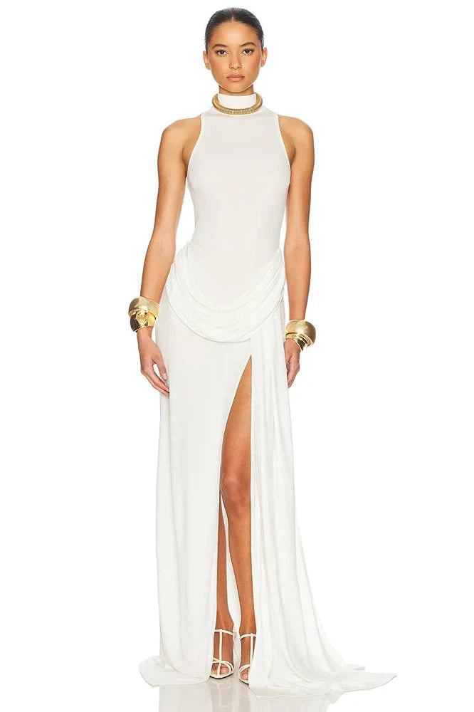 Elegant High Waist Slim Split Maxi Dress