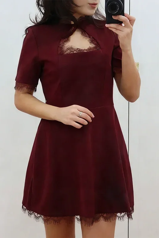 Lace Slim High Waist Short Sleeves Mini Dress