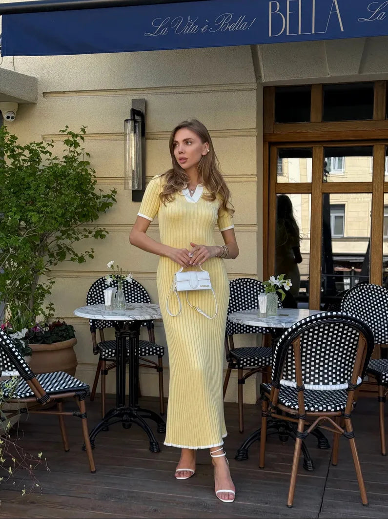 Knitted Short Sleeve High Waist Maxi Dress