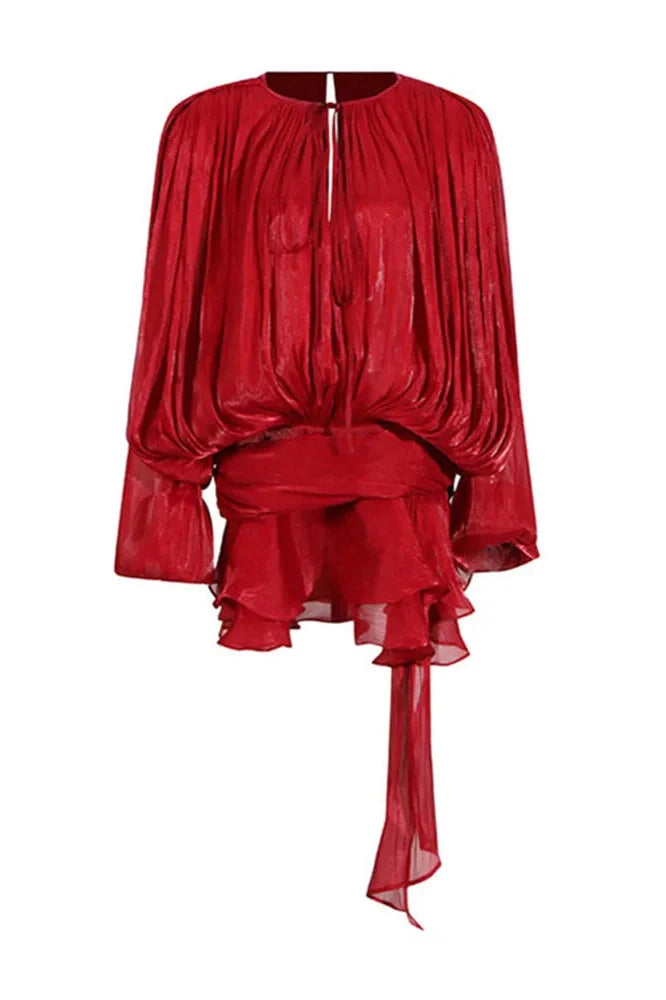 Elegant Pleated Long Sleeve High Waist Mini Dress