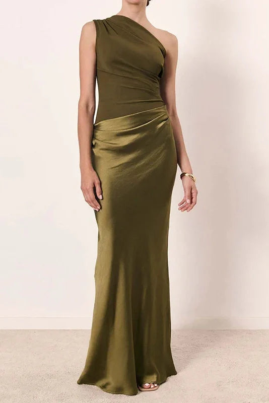 Elegant High Waisted Sleeveless Slash Collar Slim Maxi Dress
