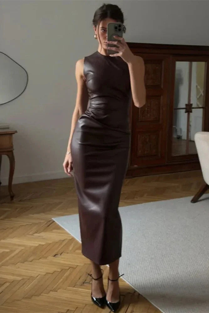 Sleeveless High Waist Slim Patchwork Bodycon Maxi Dress