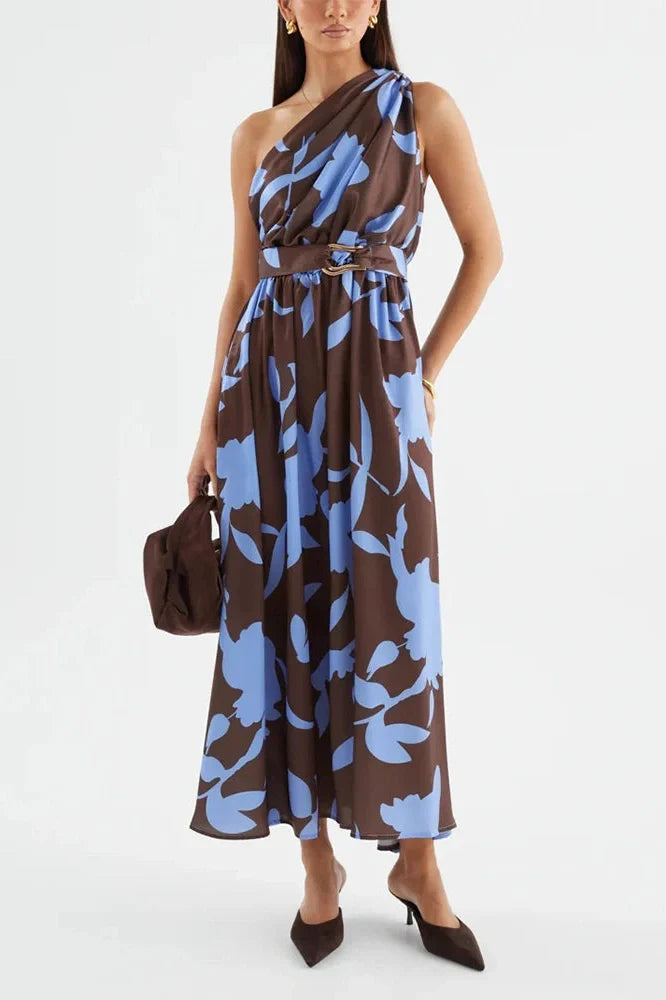 One Shoulder High Waist Pleated Sleeveless Maxi Dress