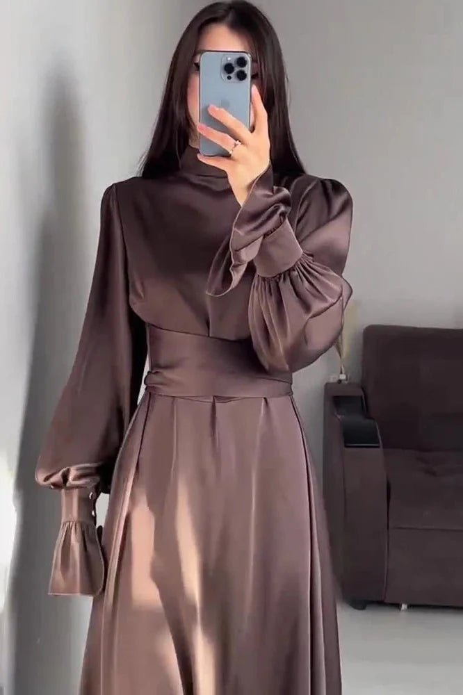 Patchwork Slim Lace-Up Maxi Dress