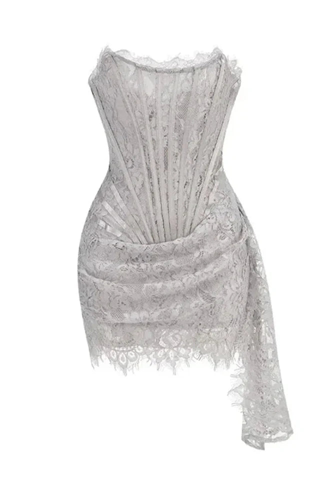 Lace See-Through Patchwork Bodycon Irregular Mini Dress