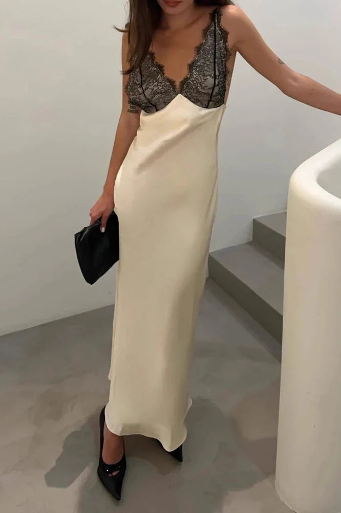 Elegant Hollow Out Lace Sleeveless Maxi Dress